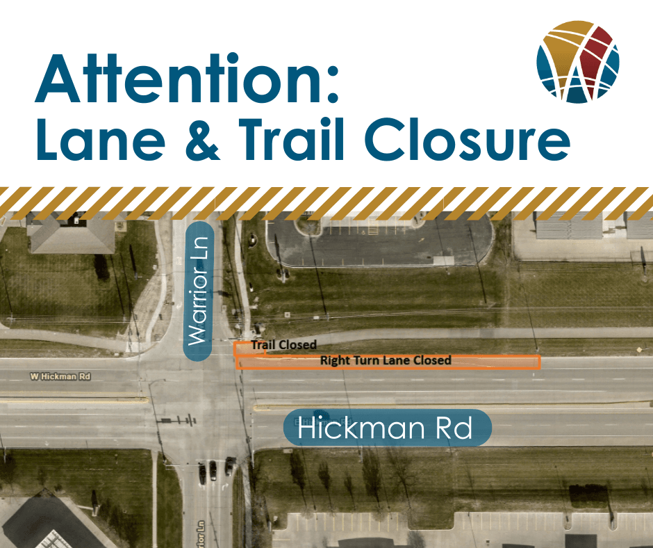 Map of HIckman and Warrior intersection showing right turn lane closure