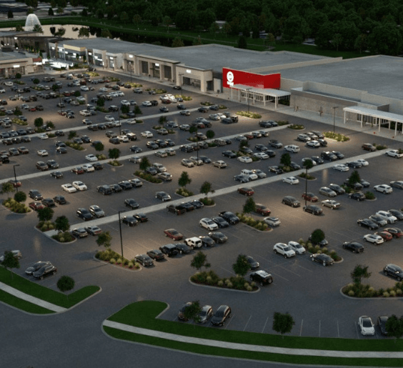 Concept model showing Target store and large parking lot full of cars
