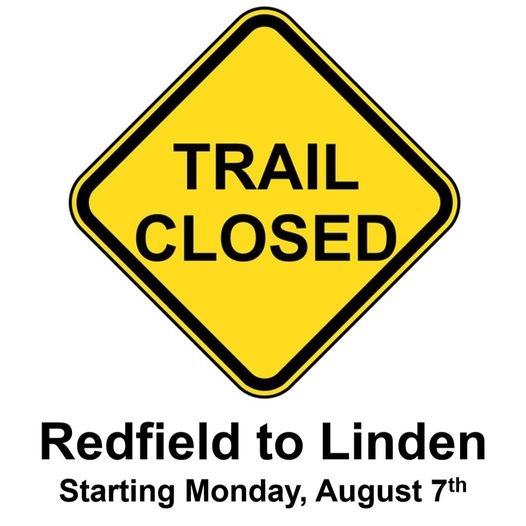 Yellow, diamond-shaped sign saying Trail Closed