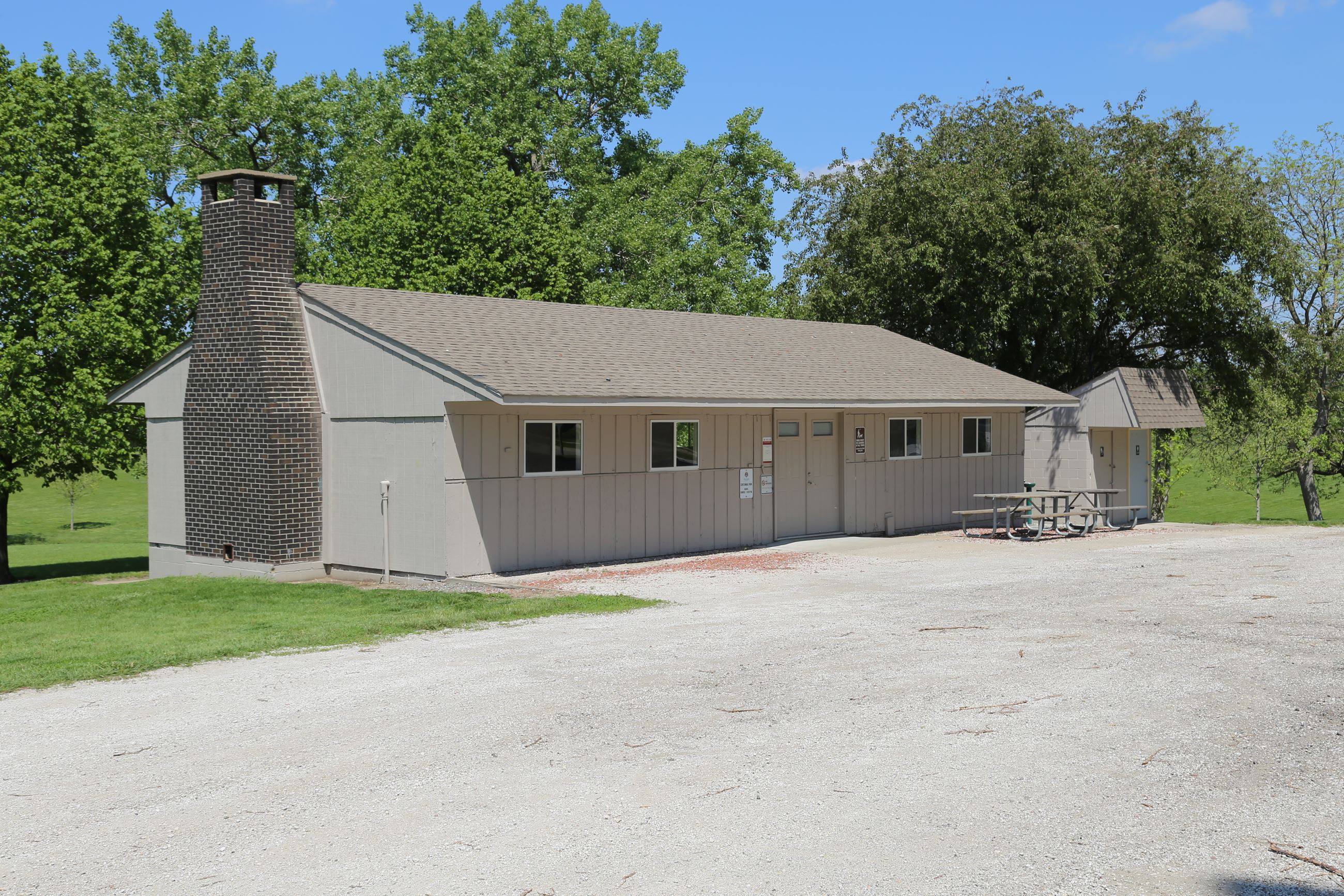 Exterior front of enclosed shelter