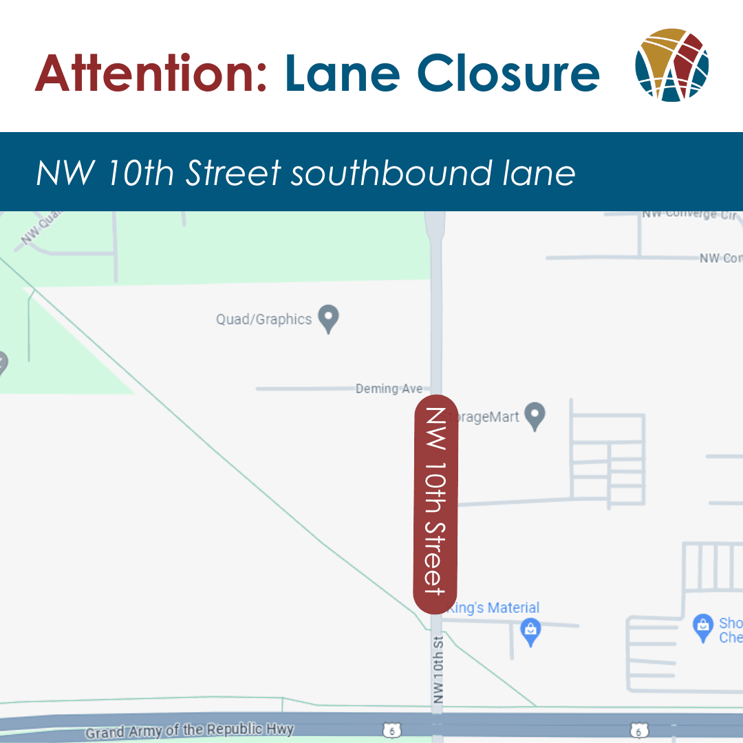 map of NW 10th STreet in front of Quad Graphics building