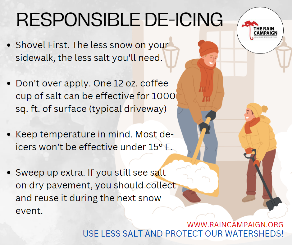 Illustration of mom and child shoveling snow in front of their home