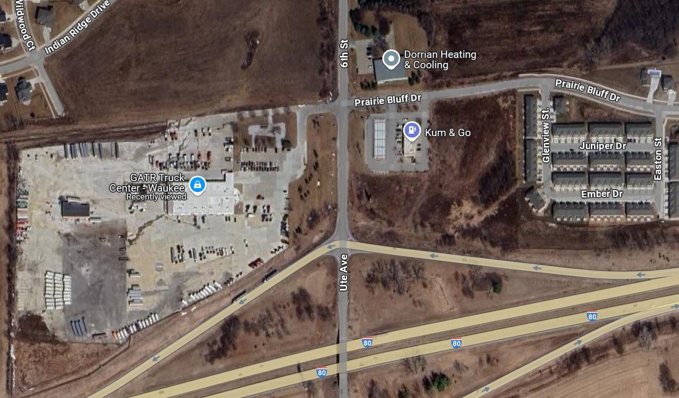 map showing area of Ute Avenue just north of Interstate 80 that will have a lane closure