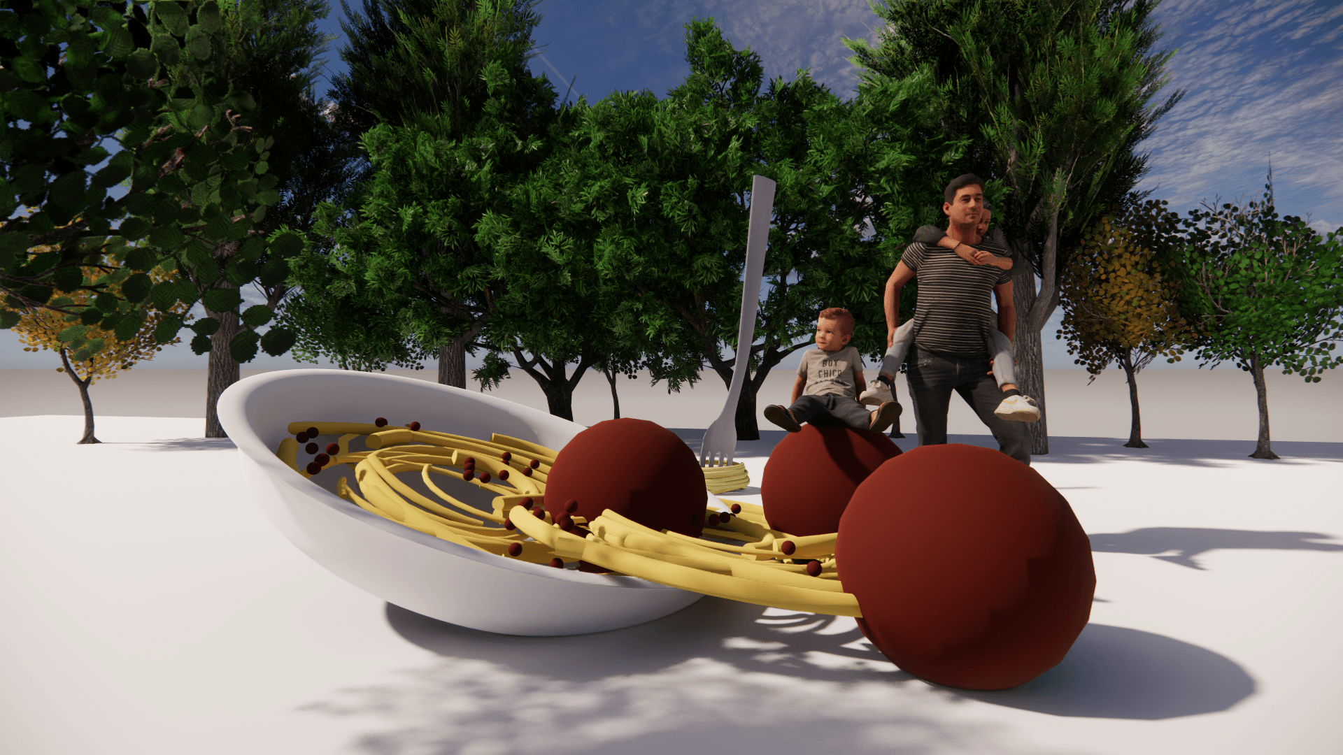 Alice Nizzi Park spaghetti and meatball play equipment rendering