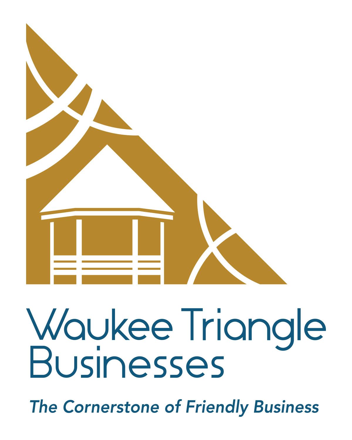 triangle with drawing of a gazebo in the middle to represent downtown Waukee businesses